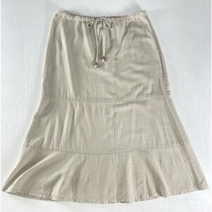 Vintage Linen Blend First Option Skirt 14 Tan Ivory Midi Long Minimalist Natural